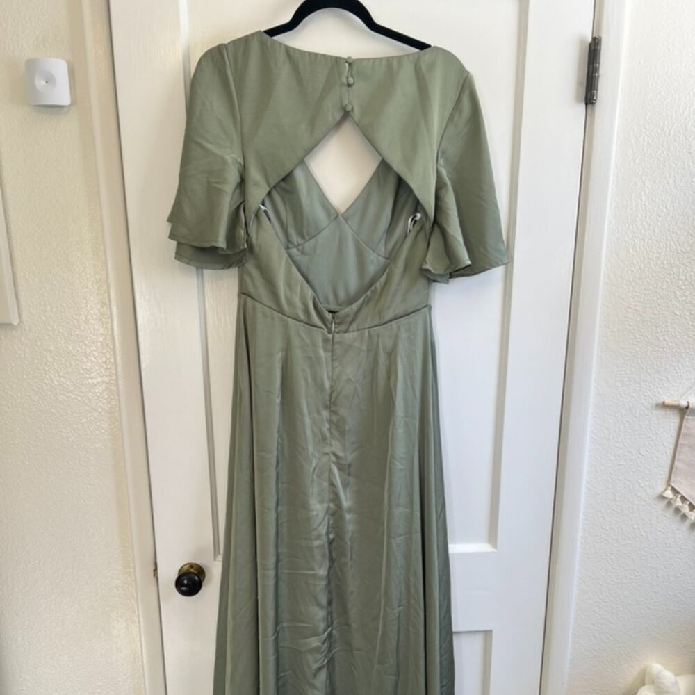 Lulus Elegant Confidence Sage Satin Flutter Sleev… - image 5